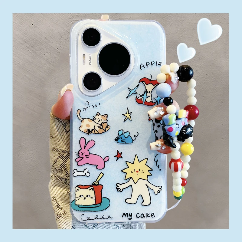 适用华为Pura70pro+手机壳pura80pro韩风可爱涂鸦小动物mate70pro