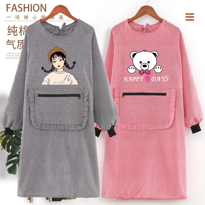 棉布围裙女厨房家用网红时尚可爱韩版薄款罩衣防油污围腰工作定制