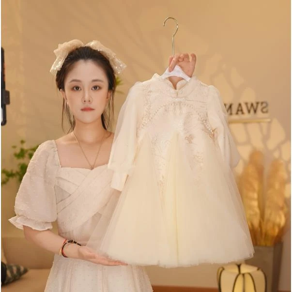 （现货）【Y.k0112】秋冬季新款女童气质儿童刺绣女孩长袖洋气连衣裙