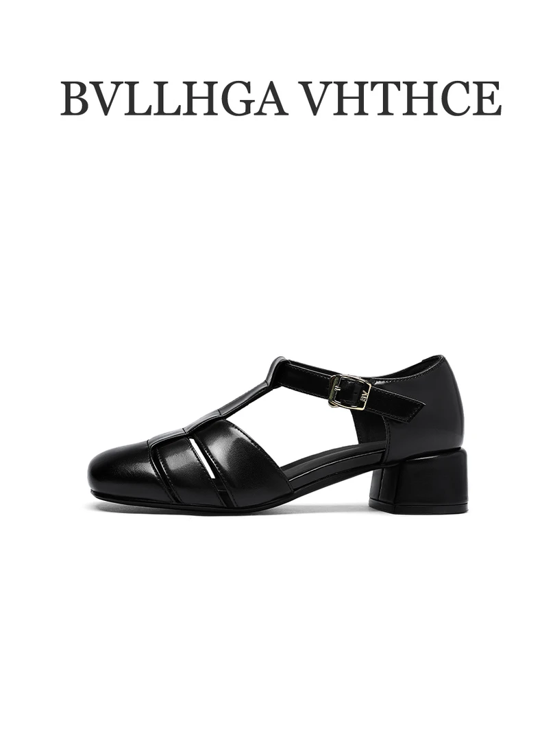 BVLLHGA VHTHCE 新款夏季跟4CM方头气质百搭罗马凉鞋556