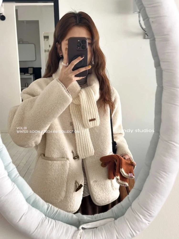 皮毛一体毛毛外套 通勤风短款宽松