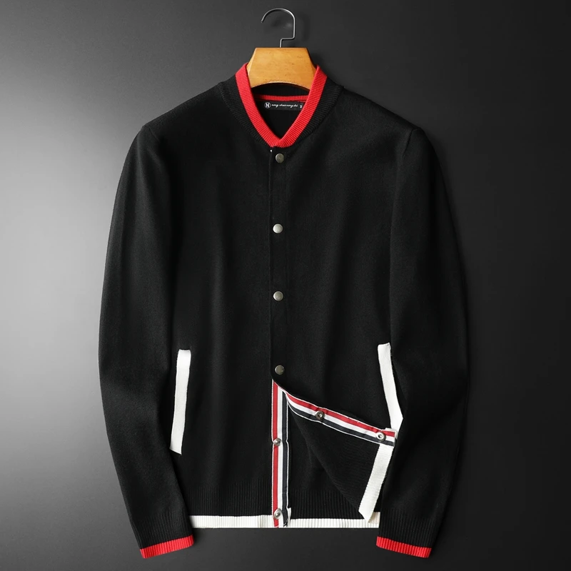 佩托本那轻奢欧货秋冬拼色棒球领男士针织纽扣开衫宽松毛衣外套潮