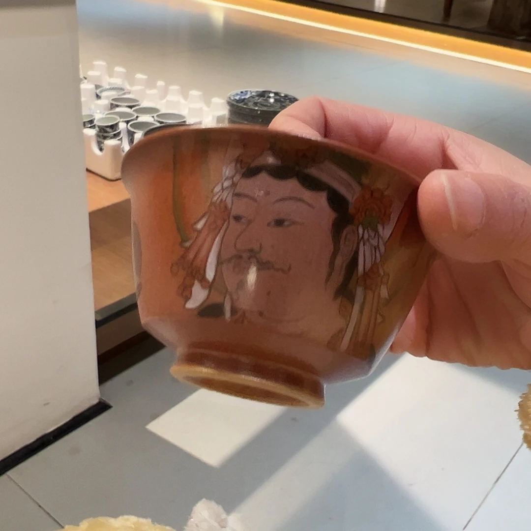 点粒线志野烧加彩盖碗