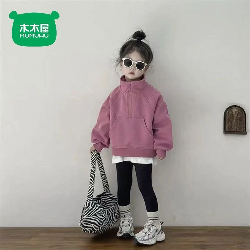 木木屋儿童洋气韩版长袖运动卫衣韩系女童秋季半拉链休闲套头上衣