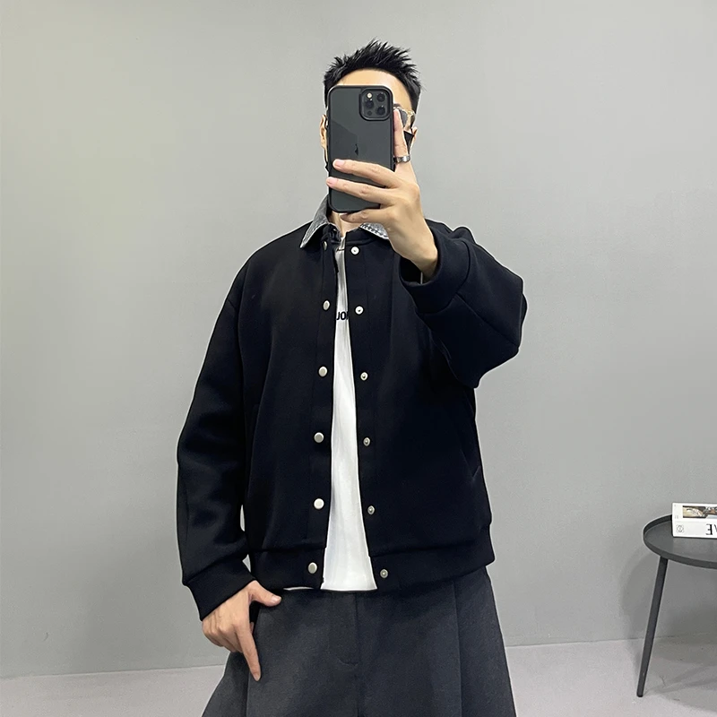 大风车秋季复古牛仔拼接翻领夹克男潮牌短款宽松休闲假两件外套