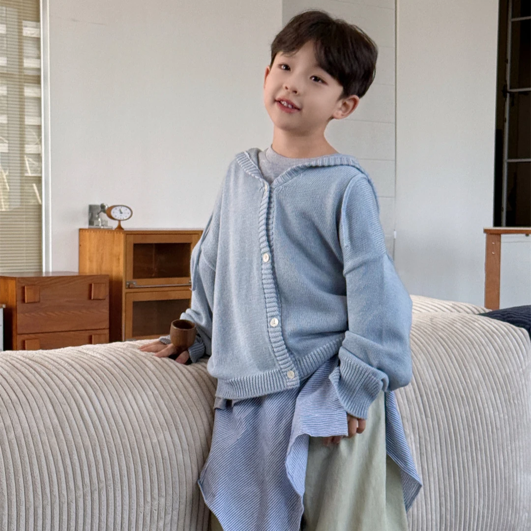 【小石头剪刀布】2025春季男童新款简潮90592连帽毛衣