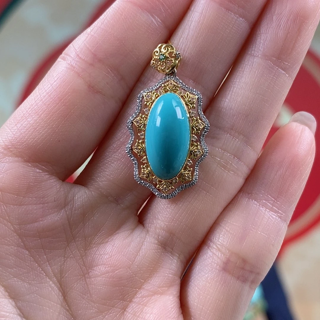 绿松石18K金镶嵌珠宝奇石