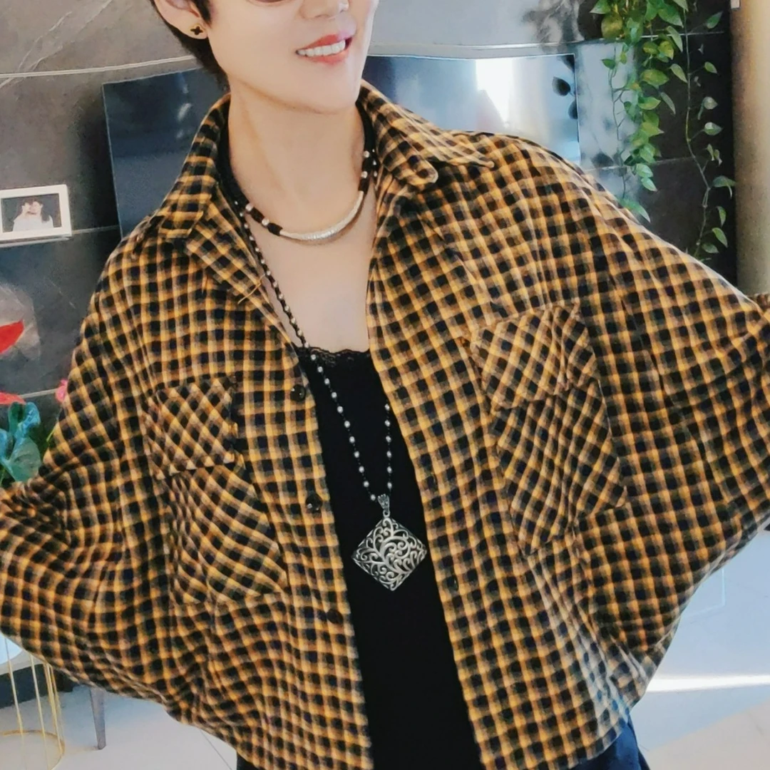 【春秋款】时尚个性百搭黄格子衬衣