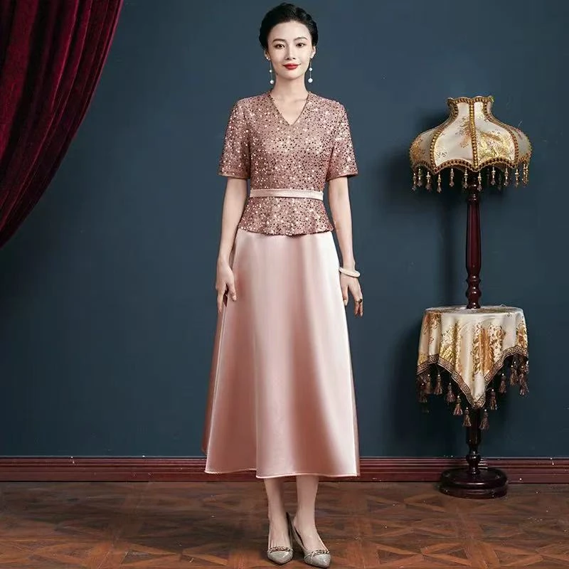 婚礼妈妈礼服旗袍喜婆婆婚宴装平时可穿2025夏季A字连衣裙