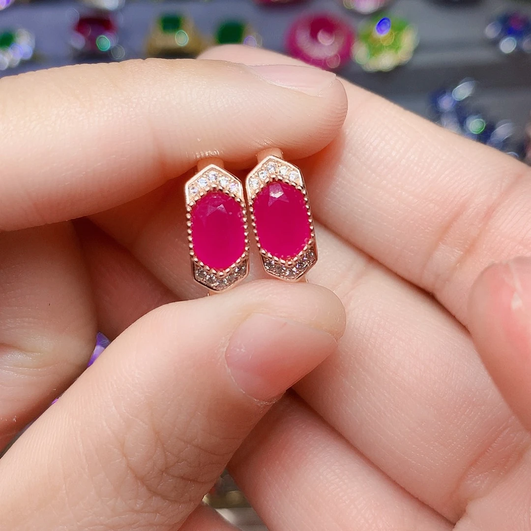 银S925镶嵌耳饰红宝石