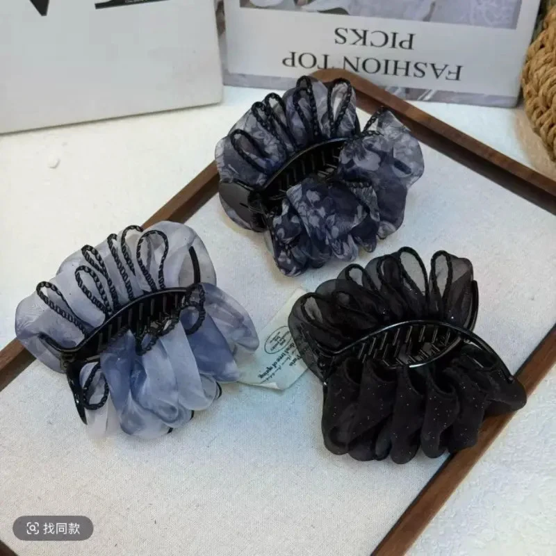 未来发饰  高定黑纱星芒缀饰奢华优雅气质抓夹式丸子头发夹