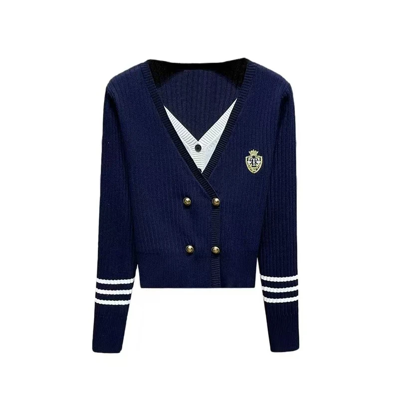 韩版藏蓝色学院风开衫