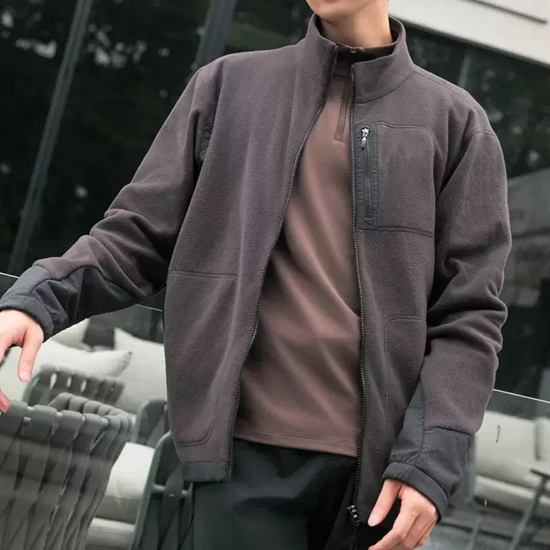 秋冬保暖防静电立领抓绒外套中间层