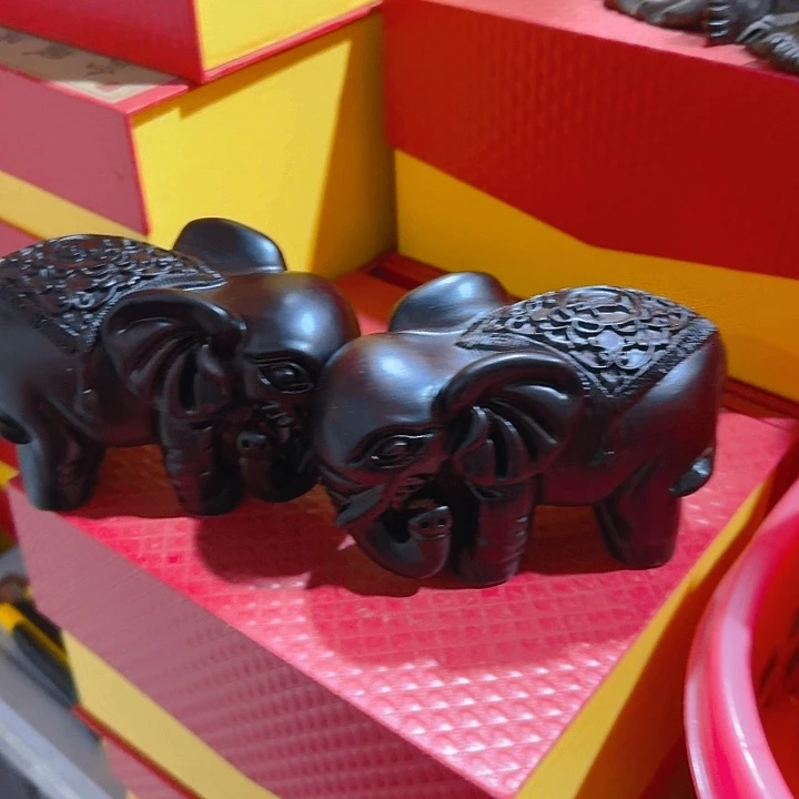 木黑檀木12富贵象一对配礼盒