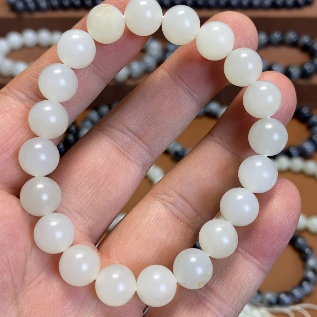 和田玉未镶嵌手串新疆和田玉带皮毛孔10mm子料圆珠手串
