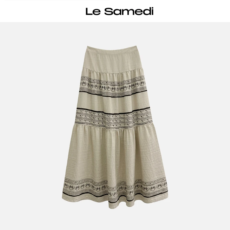 Le Samedi【玛雅庄园】都市呼吸 分层印花 民族图腾亚麻半裙