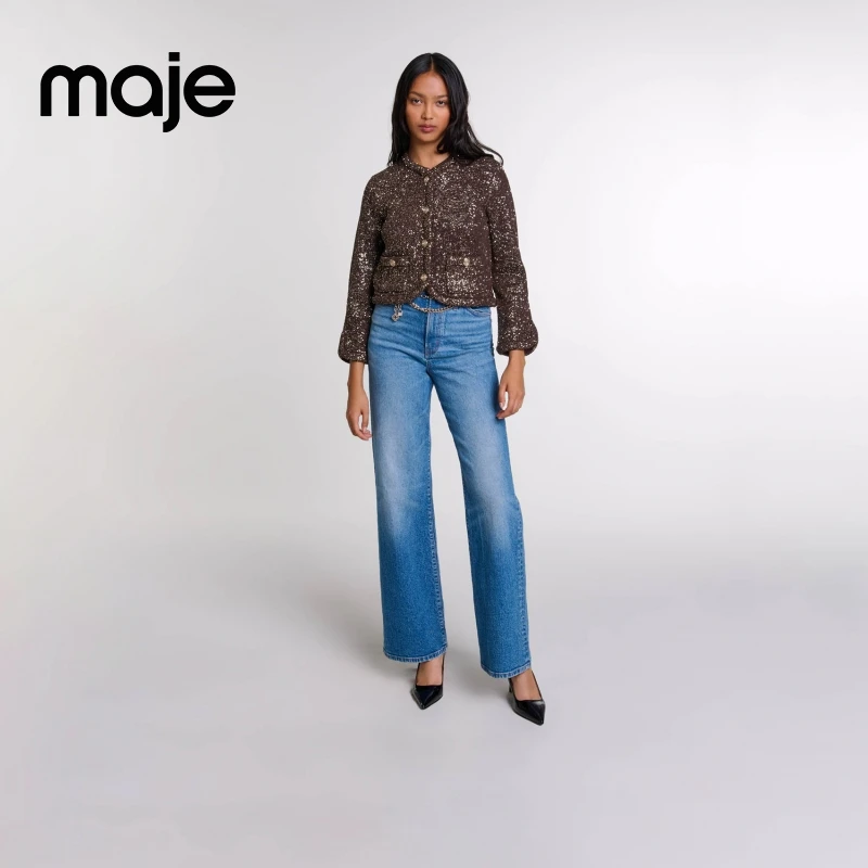 流光风|Maje新款短款休闲亮片针织开衫外套上衣MFPCA00509