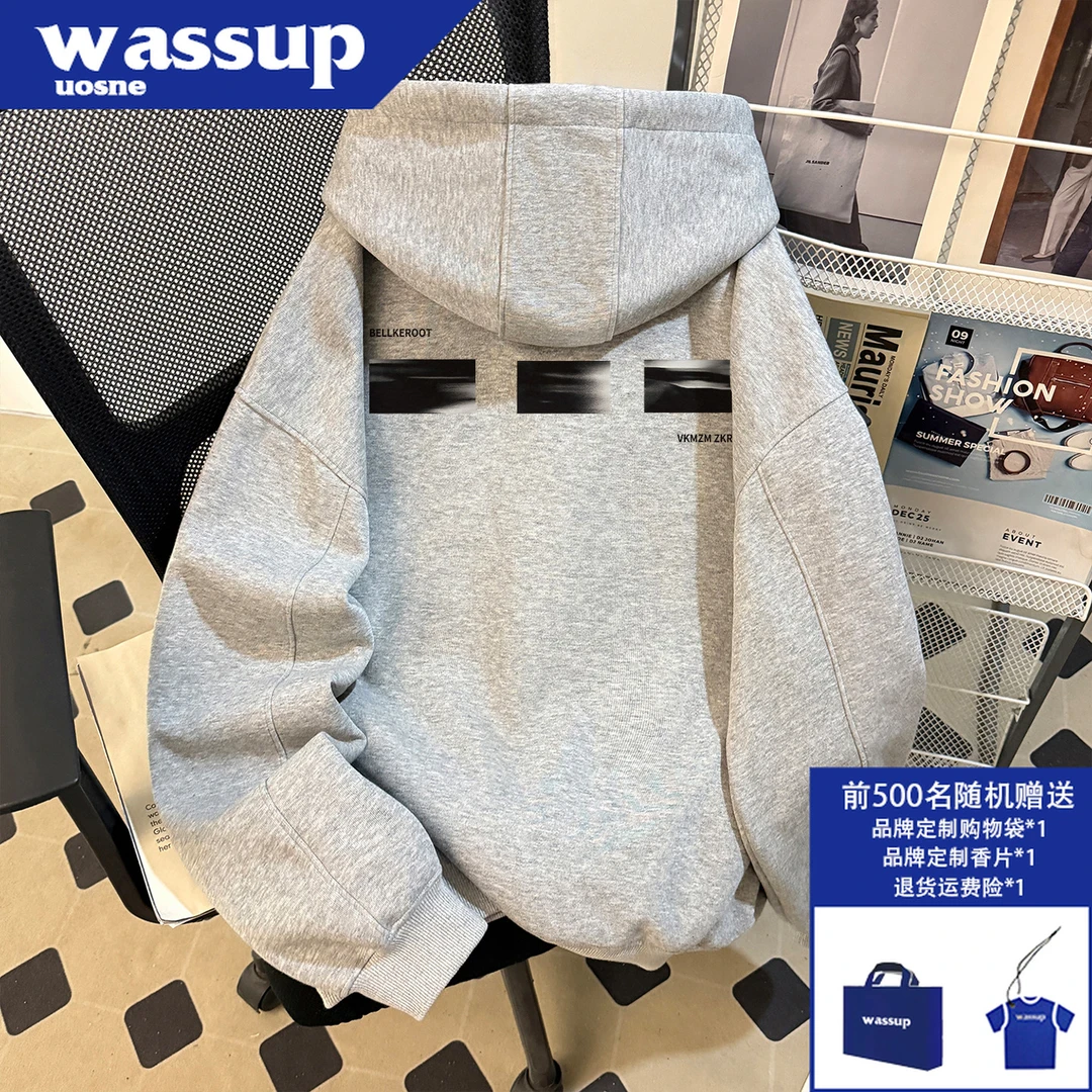 美式印花休闲百搭高领卫衣外套男生秋季潮牌cleanfit重磅拉链上衣