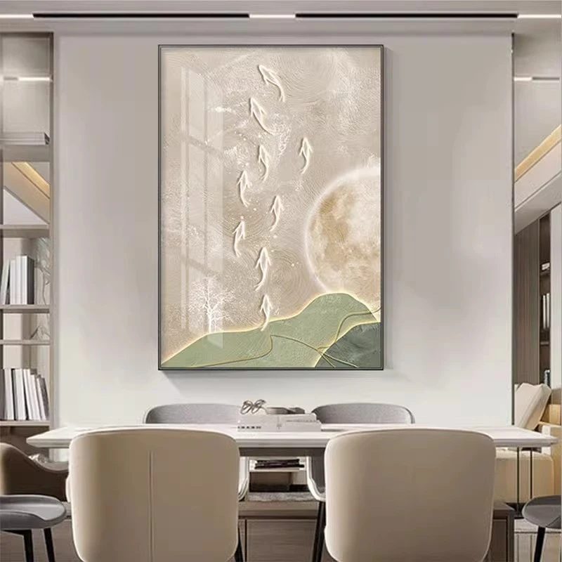 C12餐厅装饰画九鱼图餐厅挂画现代简约餐桌背景墙走廊过道壁画