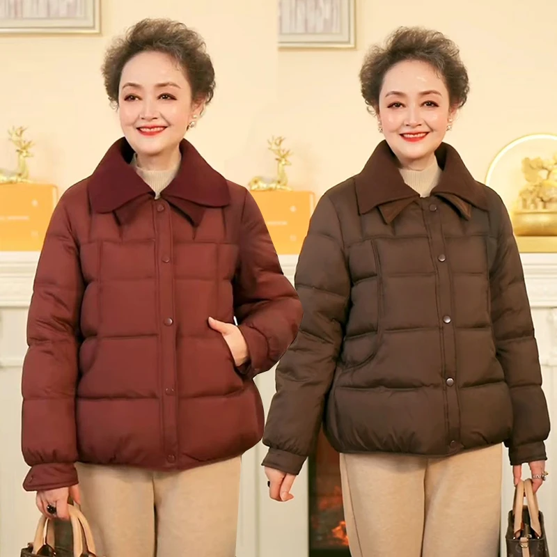 冬装新款加厚洋气外套气质妈妈装棉服加棉中老年女装保暖老人棉袄