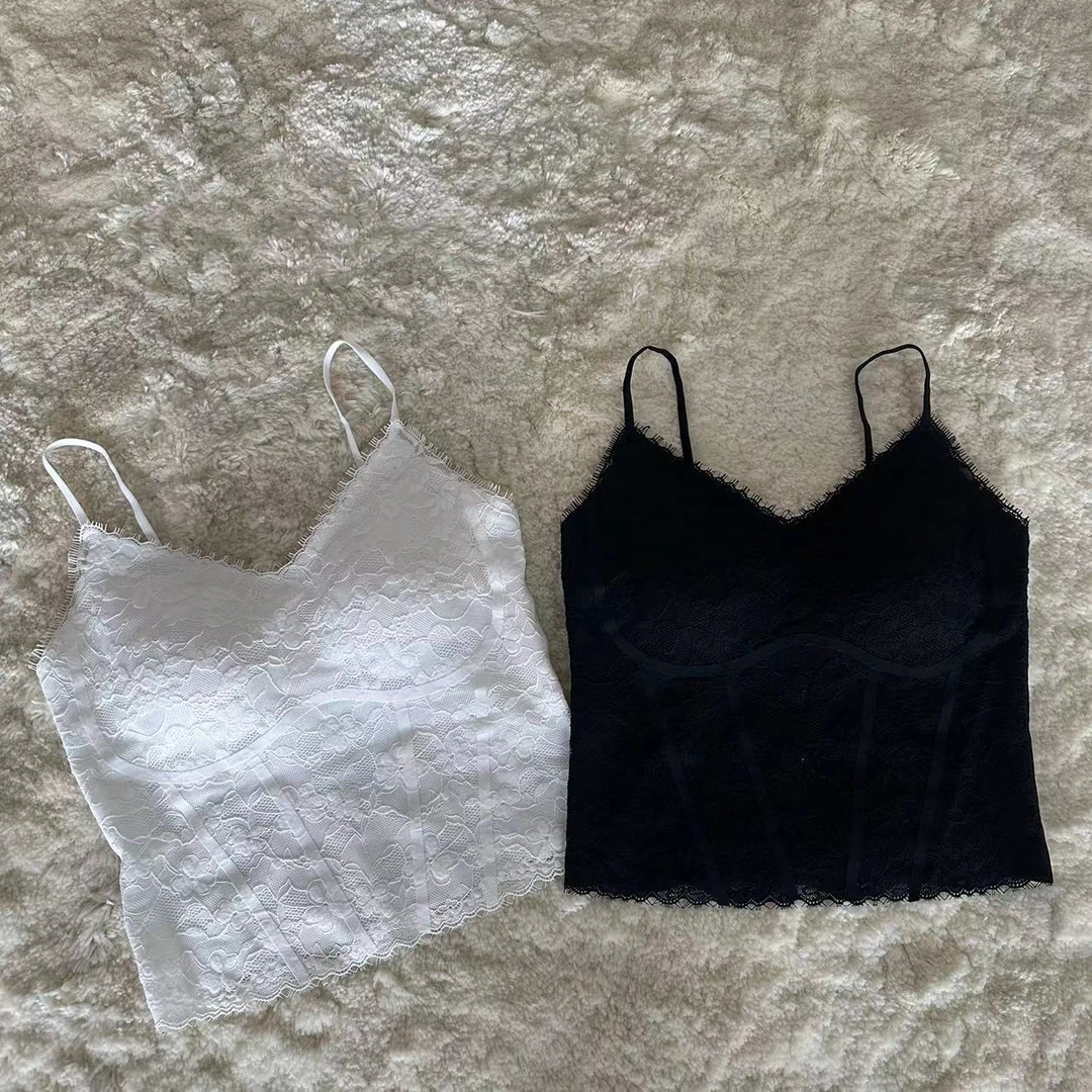 打底新款时尚洋气夏季高定纯欲鱼线骨蕾丝无痕内搭美背吊带背心