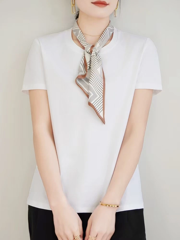 MZ.夏季基础款女式百搭圆领显瘦丝光棉短袖T恤半袖上衣NS8901圆