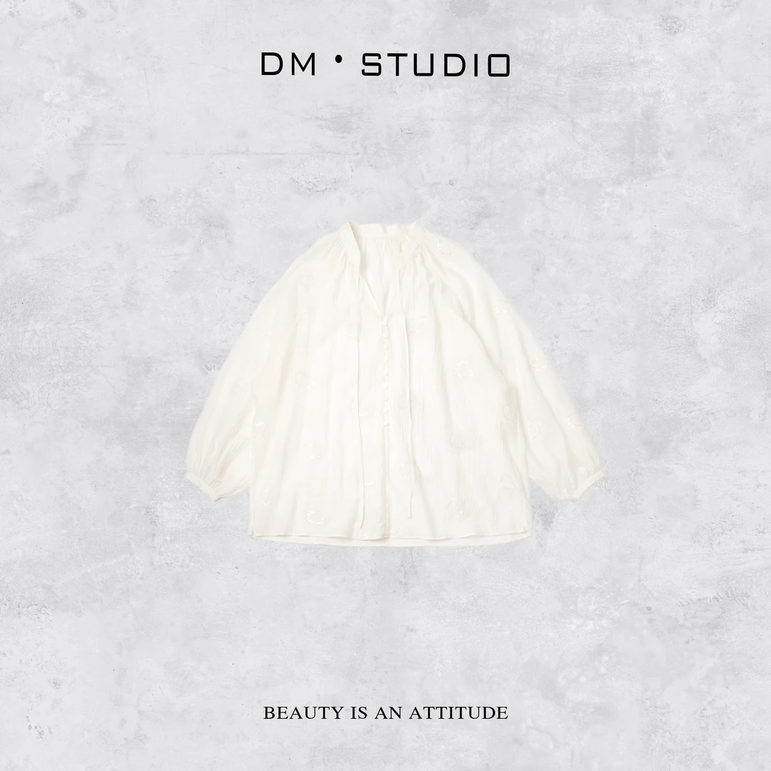 DEDM-DM•STUDIO/气质小众高级感显瘦亮片绣花长袖衬衣（2A3X1965）