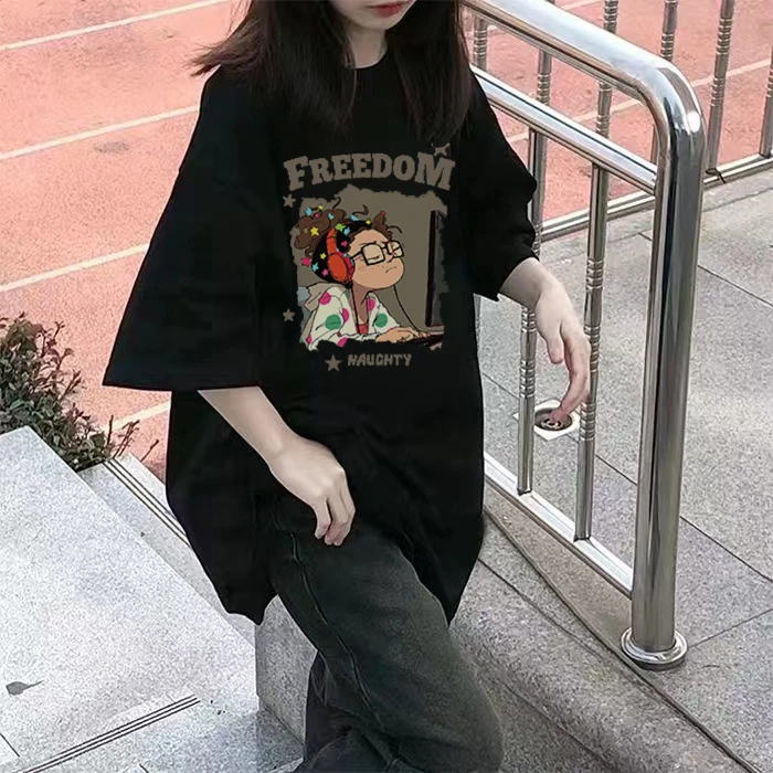 加大码300斤宽松美式复古重磅纯棉短袖t恤女夏季新款显瘦半袖上衣