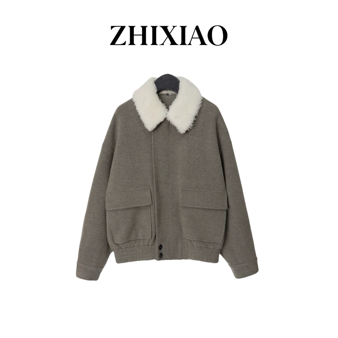 【ZHIXIAO】秋冬新款：毛领羊毛外套5217