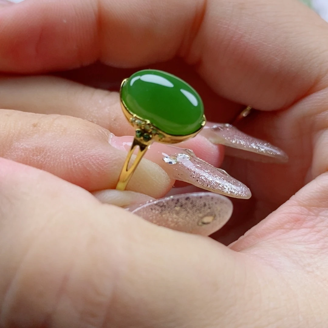和田玉（碧玉）戒指银S925镶嵌