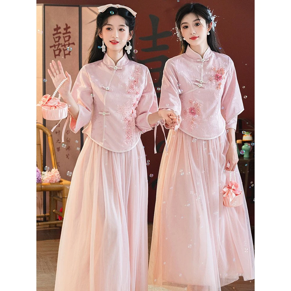 中式伴娘服2024新款中国风旗袍婚礼姐妹裙伴娘团显瘦秀禾晚礼服女