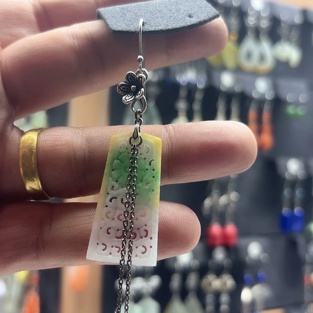 翡翠耳饰银S925镶嵌纳*玥