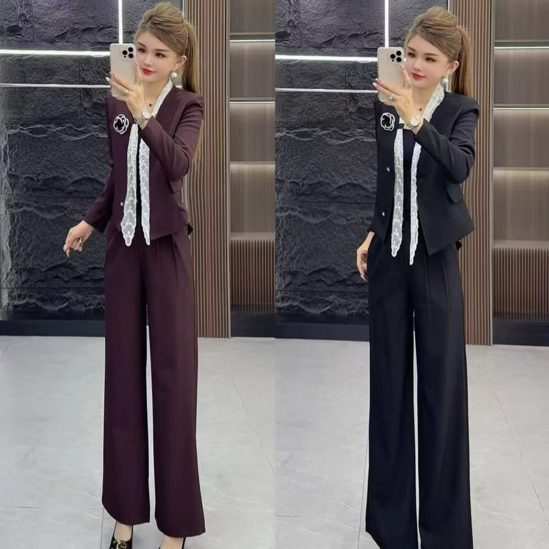 精品0677 洋气显瘦收腰装饰花边外套 加 长裤 两件套