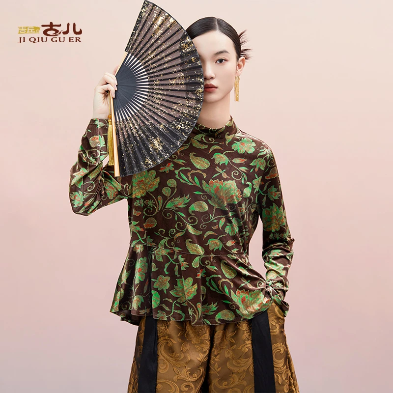 吉丘古儿伊甸园原创G243Y078上衣中式立领复古宽松百搭针织衫秋冬