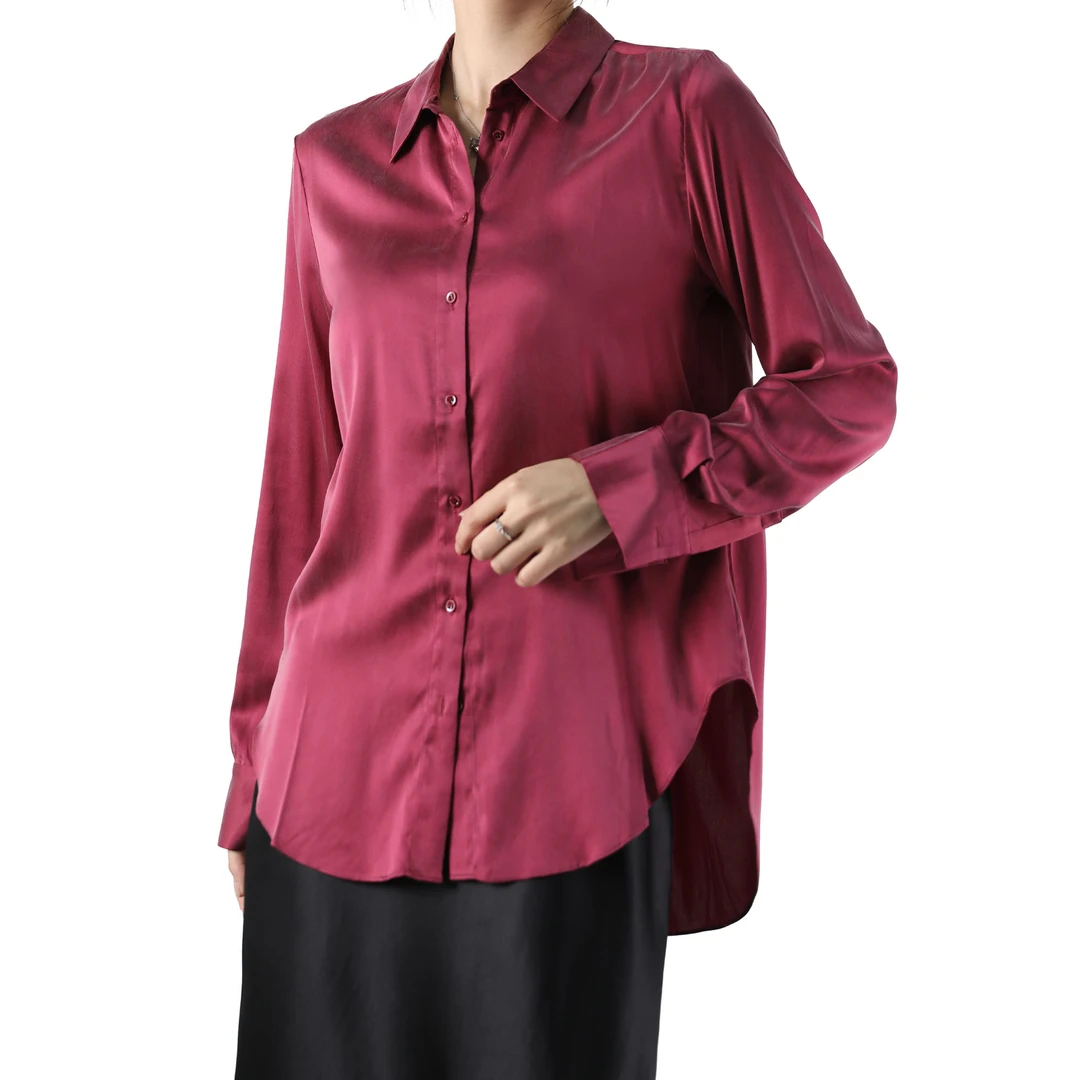 秋木春夏新款桑蚕丝长袖百搭翻领衬衫显瘦轻熟休闲衬衣D010202