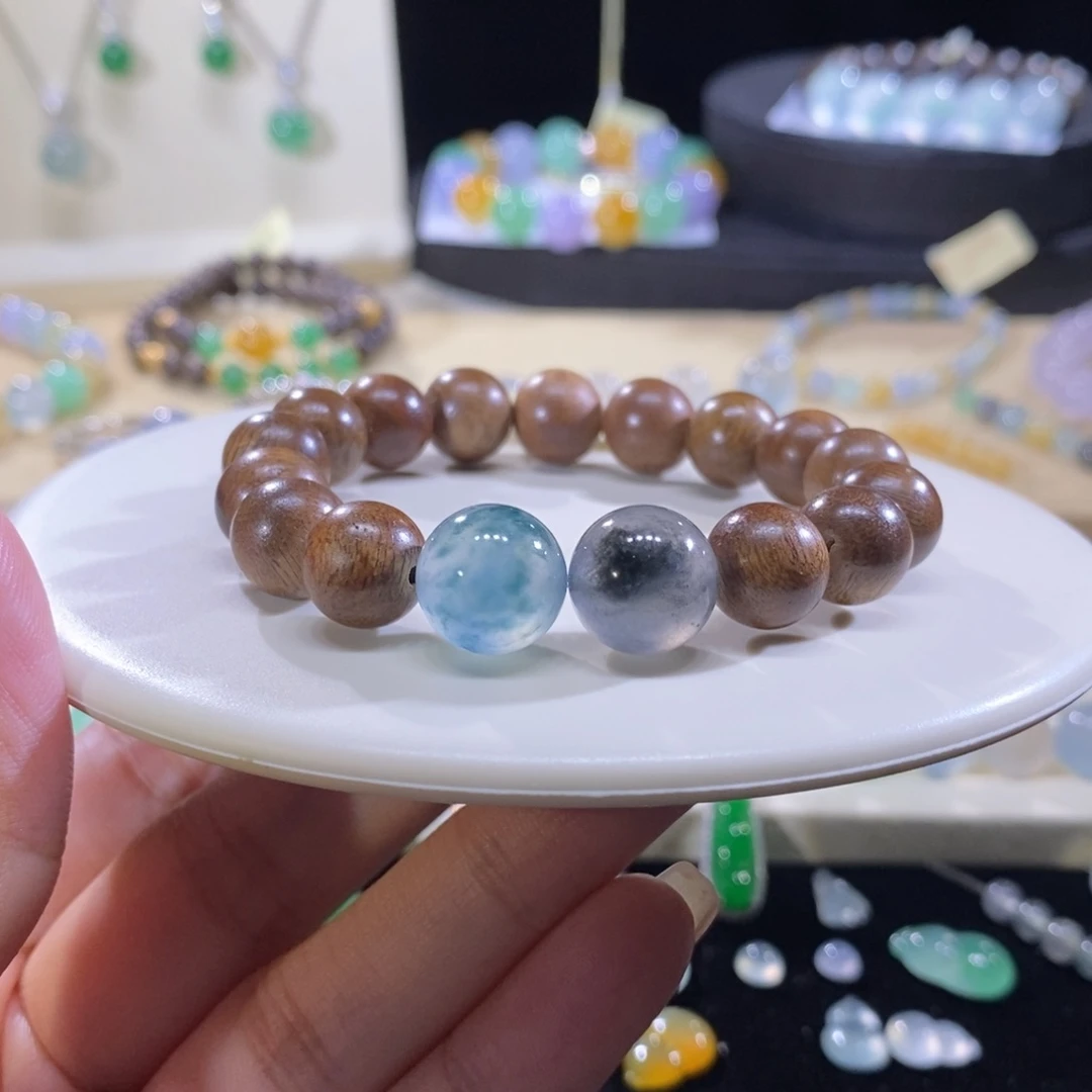 翡翠未镶嵌手串高冰飘花手串卡12+