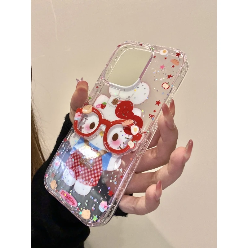 卡通透粉猫咪立体眼镜适用iphone17promax苹果16p手机壳14新款