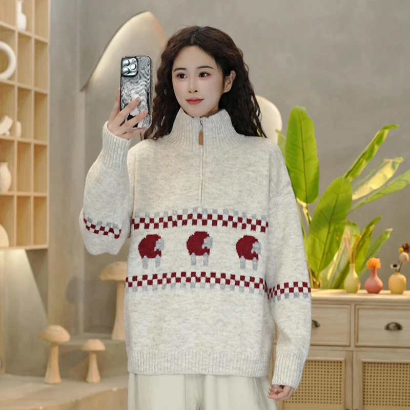 5131 冬季新款小羊立领针织衫时尚百搭显瘦套头毛衣