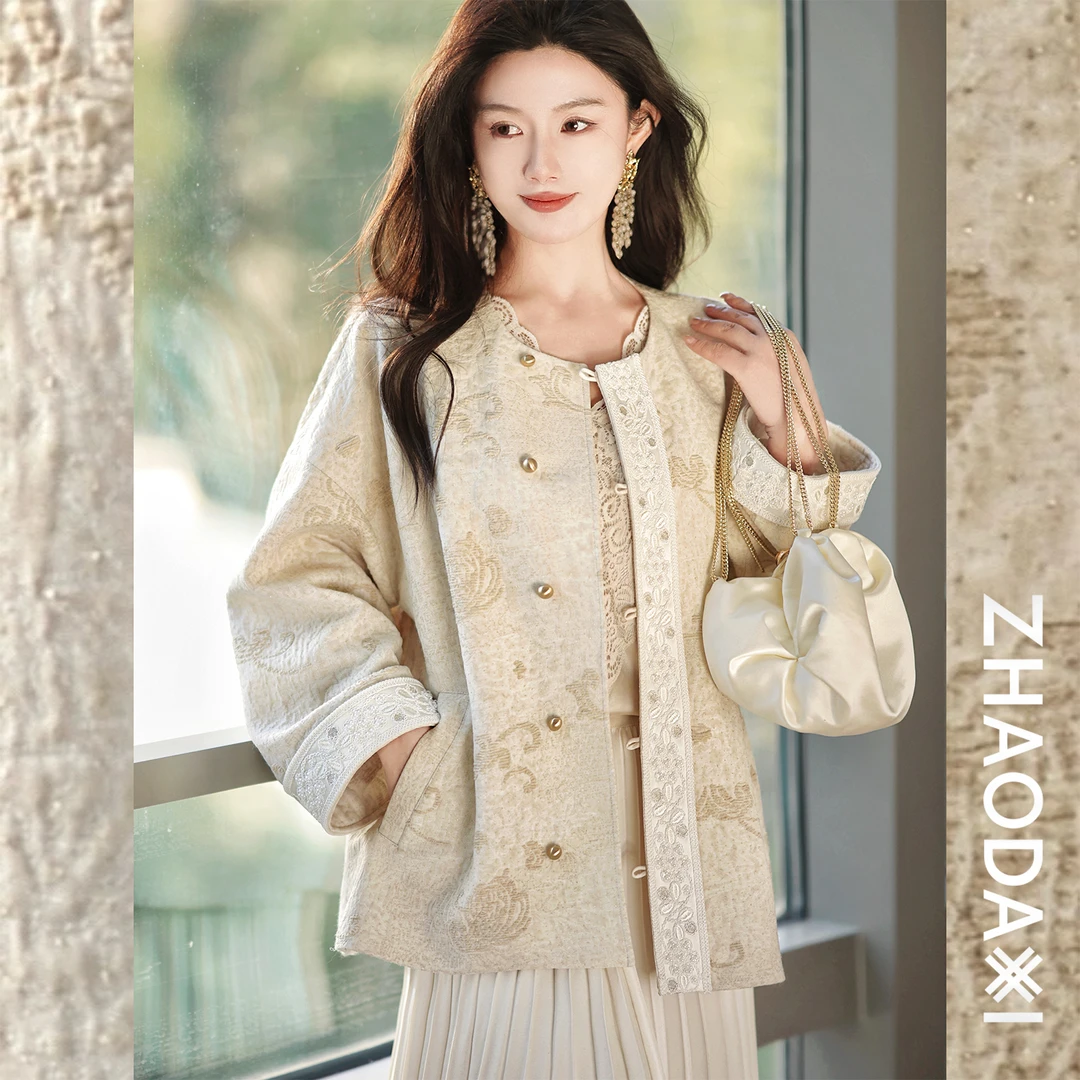 【赵大喜】山茶花国风外套 | 刺绣羊.毛 金扣国风提花