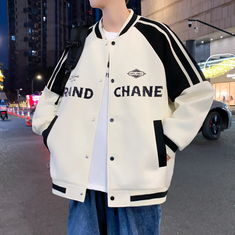 棒球服外套男春秋季美式休闲运动夹克男青少年学生重磅开衫卫衣潮