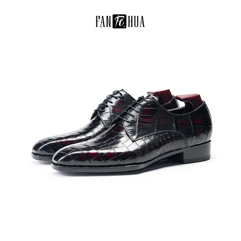梵骅定制 尼罗鳄鱼皮方头男士德比鞋皮鞋琴底工艺FH2309-11DNLB