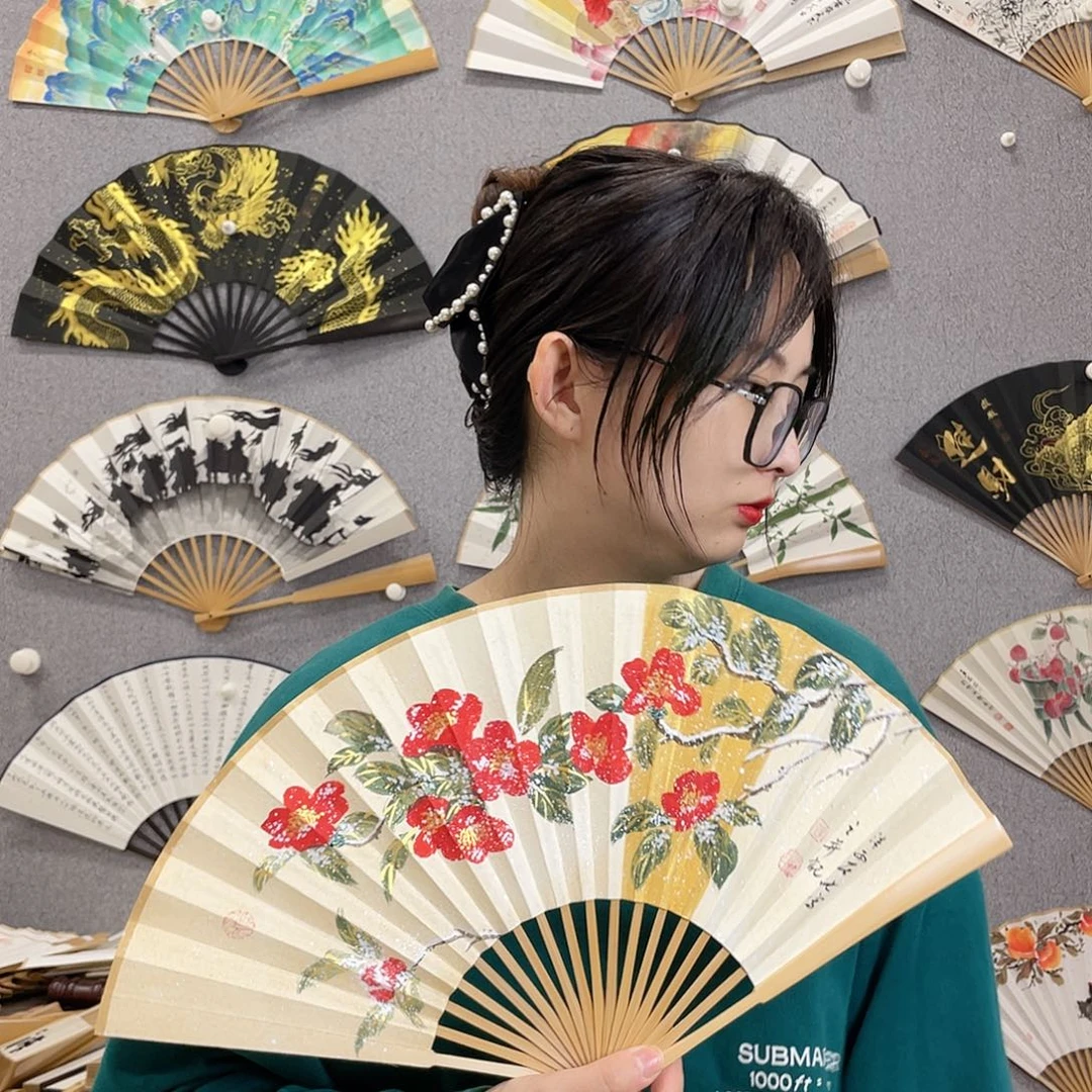 书法8寸玉竹-纯手绘-文玩扇骨（默认粘好）