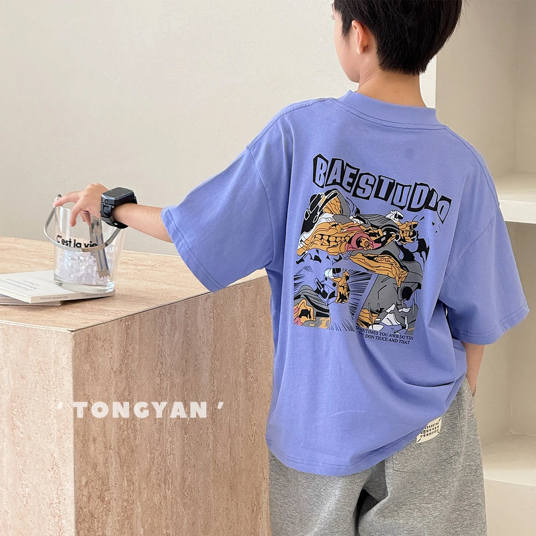 男童短袖T恤夏装自制潮流时尚中大童半袖儿童百搭休闲上衣薄D923