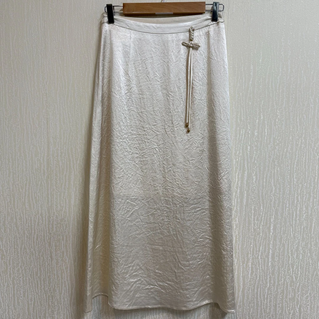 【杏色】夏季新款新中式国风款抗皱醋酸半身裙【2406078】【1312】