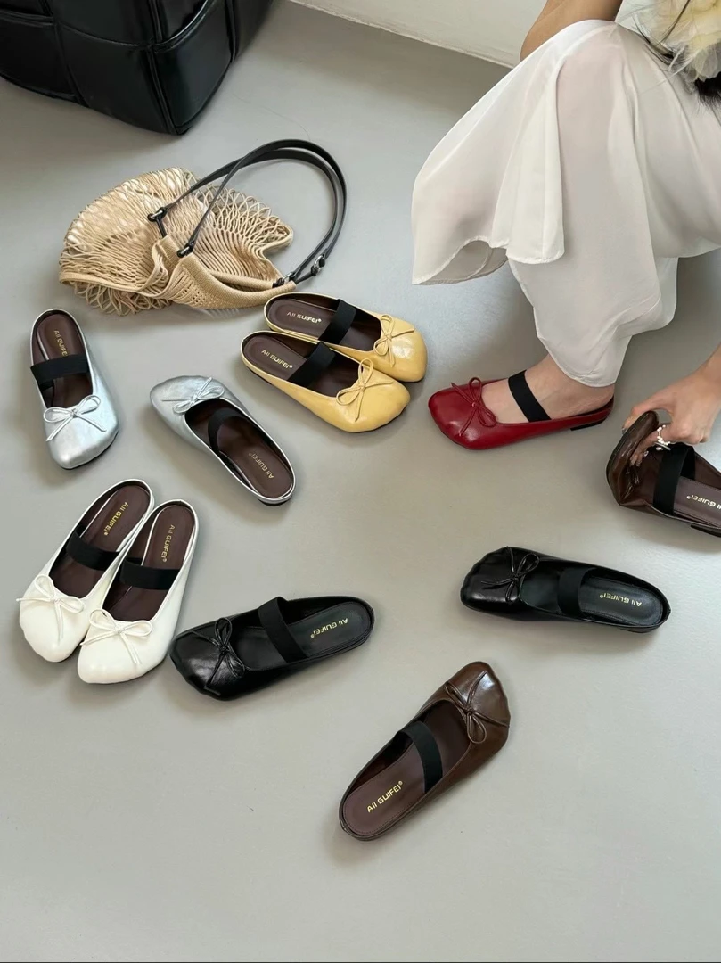 A M55-1 仙女风一字带外穿平底鞋复古奶奶鞋蝴蝶结时尚韩版2025