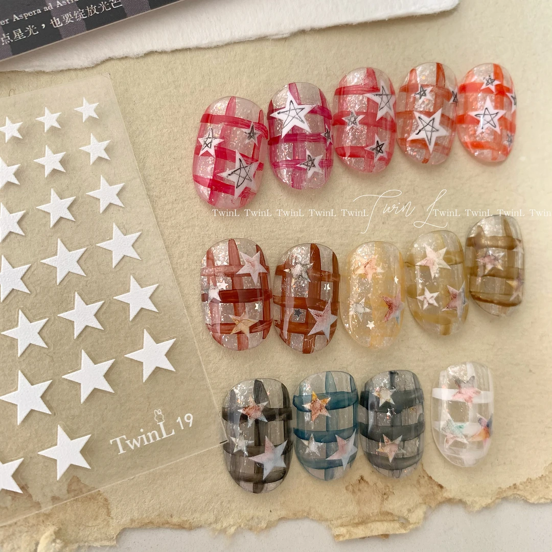 TWINL定制出品 ins风手绘涂鸦美甲贴纸 手帐贴纸 白色星星五角星