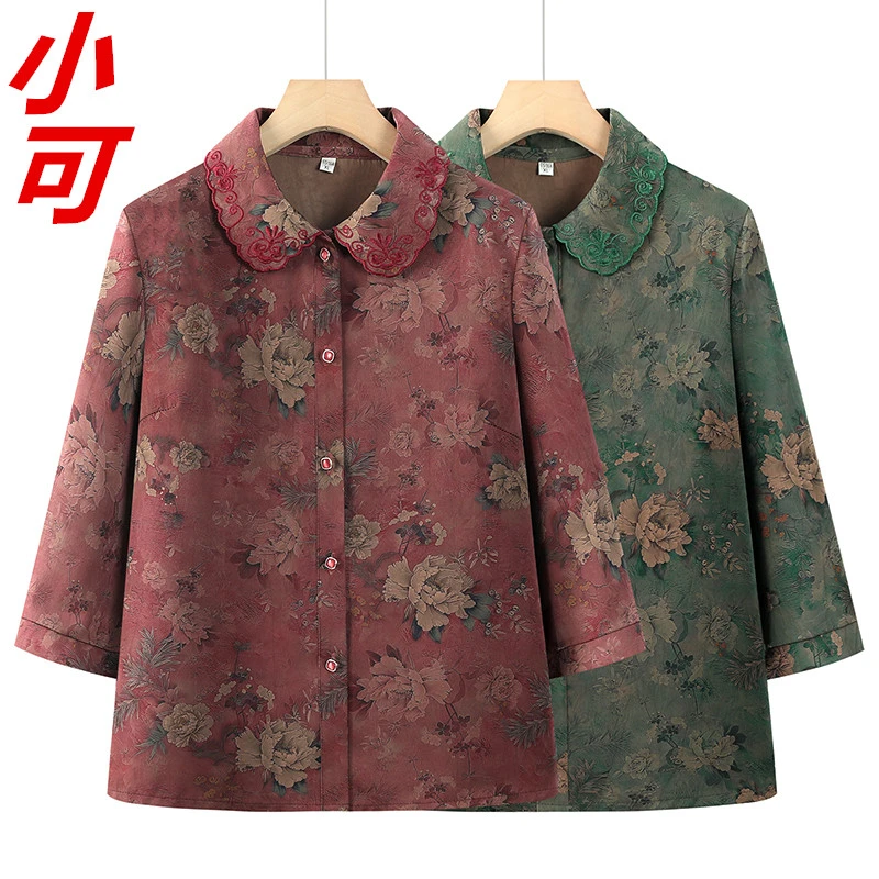 中老年人妈妈中国风夏装衬衣奶奶新中式春秋款衬衫老人太太上衣服