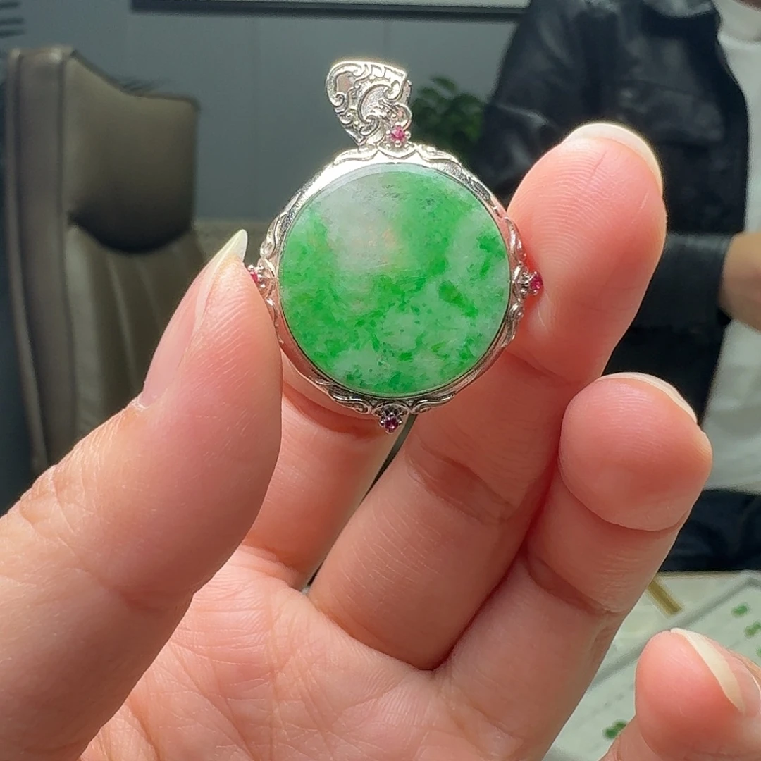 翡翠银S925镶嵌吊坠(不含链)天然