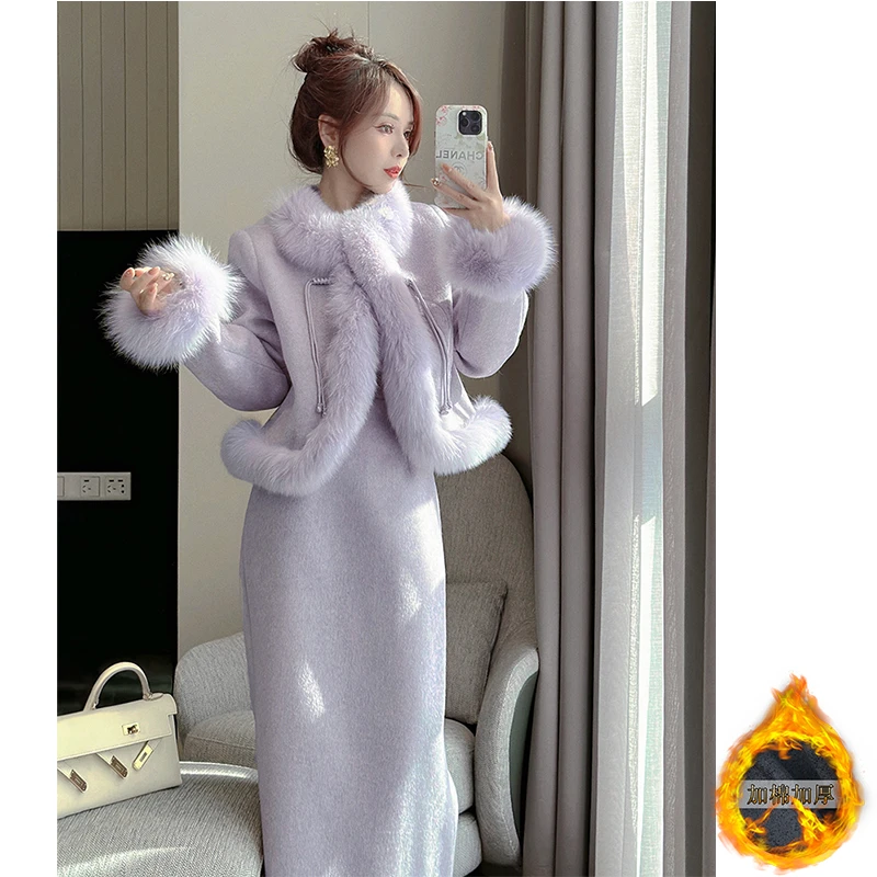 【加棉加厚】2024高端定制新中式套装裙女秋冬装搭配一整套9311