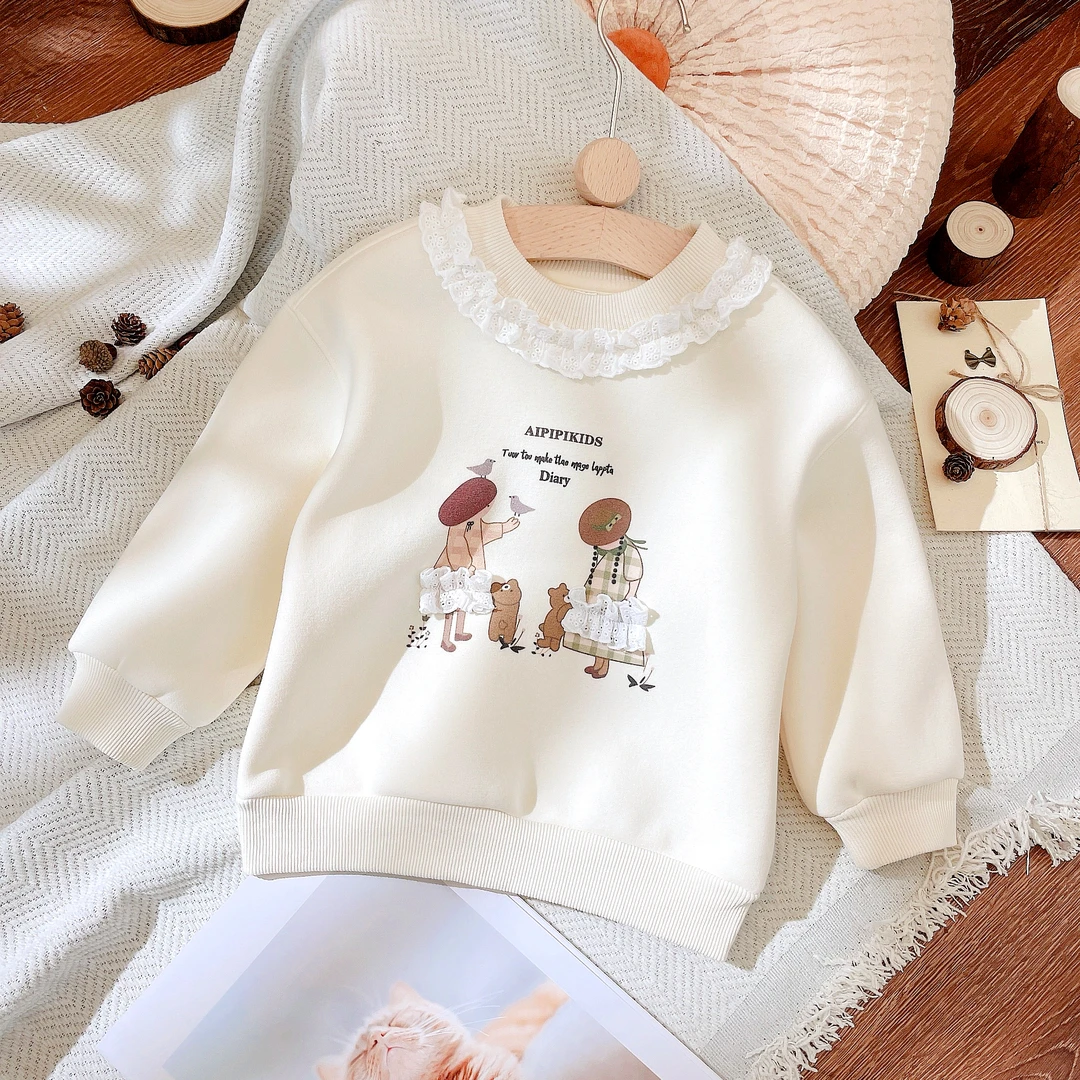 【Dou Dou】女童上衣女宝宝秋冬加绒加厚卫衣童趣卡通女孩子套头衫